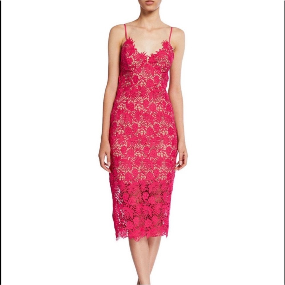 Bardot Fuchsia Lace Midi Dress